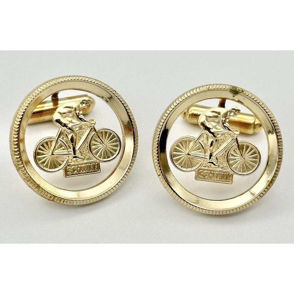 Vintage 1970s Schwinn Bicycle Cufflinks Dealer Promo Cyclist Racing Bike